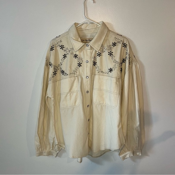 We the Free womens Star Studded Shirt cream embellished western button up L - Picture 2 of 15